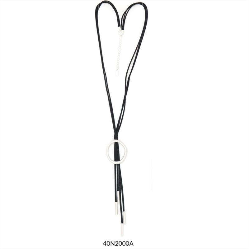 COLLAR LLARG CUIR NEGRE CERCLE PLATA PRAGA | 0000999937800