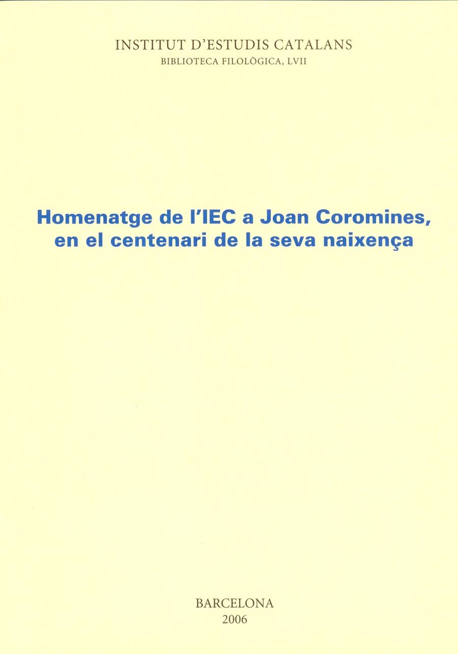 HOMENATGE DE L'IEC A JOAN COROMINES | 9788472838864
