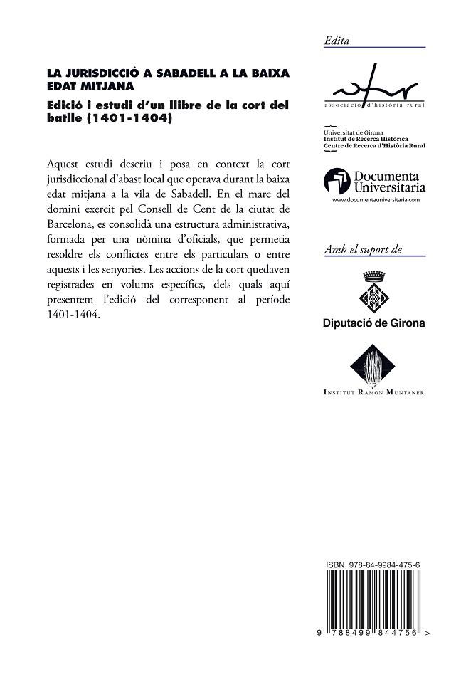 JURISDICCIÓ A SABADELL A LA BAIXA EDAT MITJANA, LA | 9788499844756 | SALES FAVÀ, LLUÍS