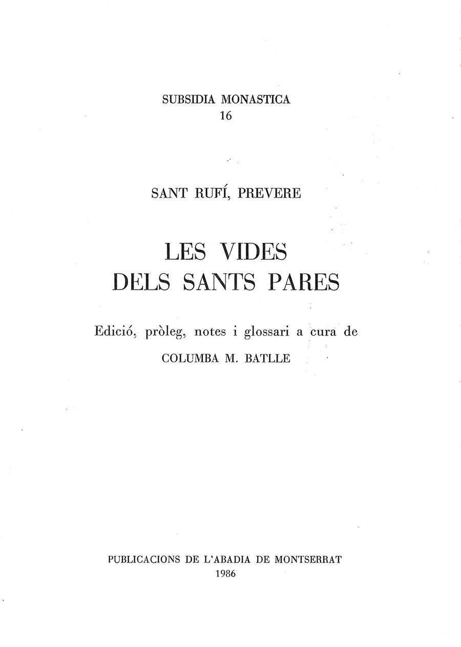 VIDES DELS SANTS PARES, LES | 9788472027633 | SANT RUFÍ PREVERE / BATLLE, COLUMBA M.