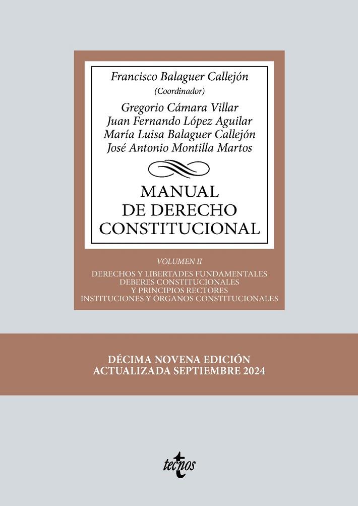 MANUAL DE DERECHO CONSTITUCIONAL (VOL.II) | 9788430990580 | BALAGUER CALLEJÓN, FRANCISCO / CÁMARA VILLAR, GREGORIO / LÓPEZ AGUILAR, JUAN FERNANDO / BALAGUER CAL