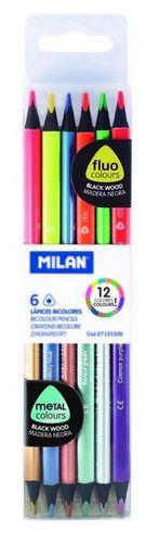 CAIXA DE 6 LLAPIS BICOLOR FLUO-METALL | 8411574080084