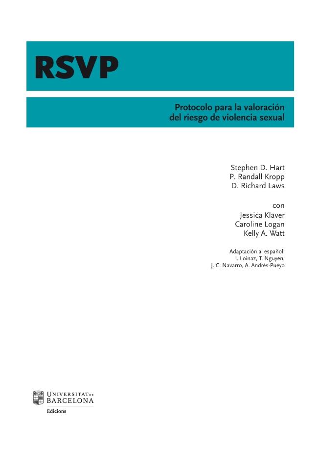 RSVP. PROTOCOLO PARA LA VALORACIÓN DEL RIESGO DE VIOLENCIA SEXUAL | 9788447539420 | DIVERSOS AUTORS
