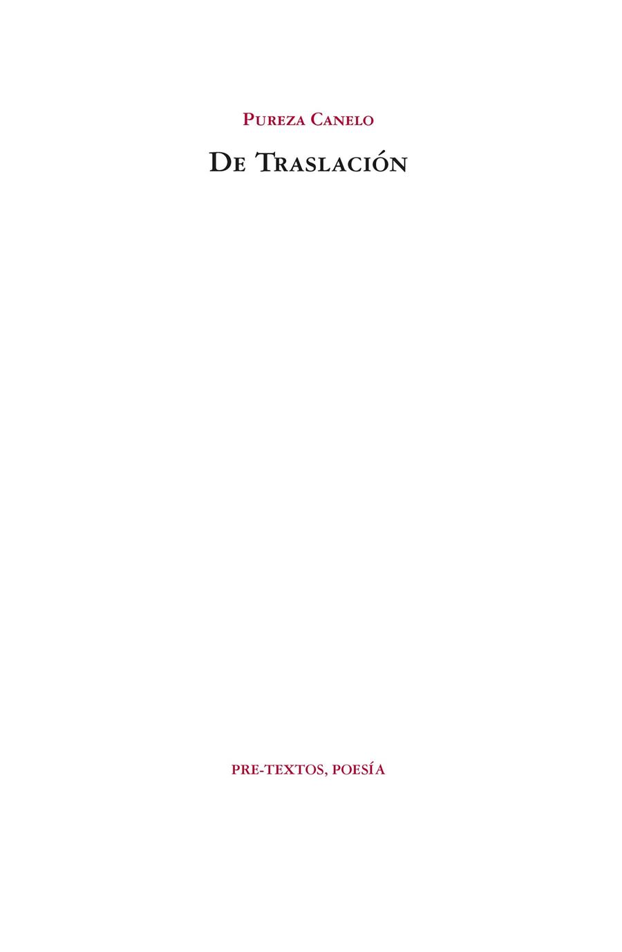 DE TRASLACIÓN | 9788418935664 | CANELO, PUREZA