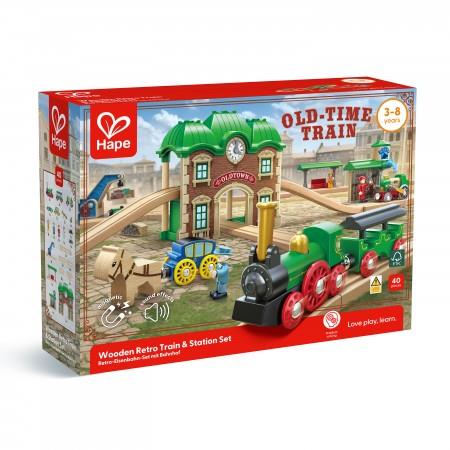 SET DE TREN RETRO DE MADERA CON ESTACION | 6943478056510