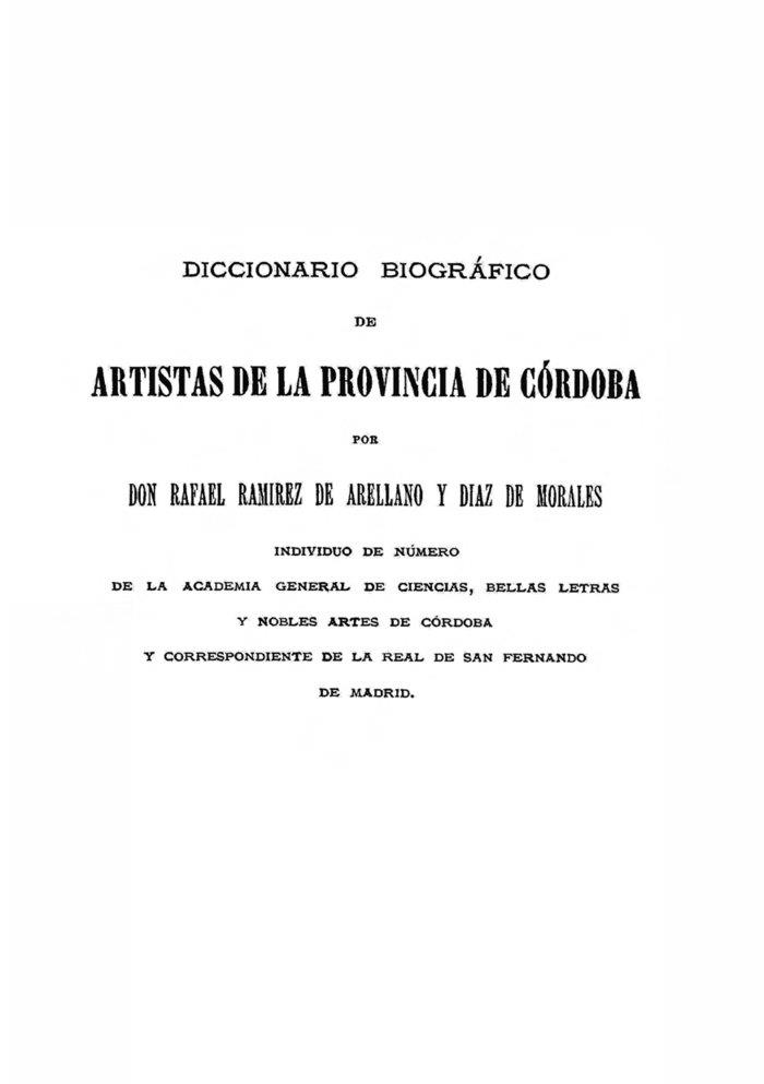 DICCIONARIO BIOGRÁFICO DE ARTISTAS DE LA PROVINCIA DE CÓRDOBA | 9788413721071 | RAMIREZ DE ARELLANO, FELICIANO