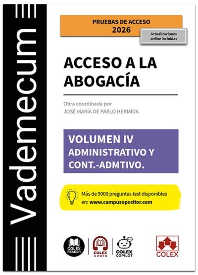 VADEMECUM ACCESO A LA ABOGACIA IV : PARTE ESPECÍFICA ADMINISTRATIVA Y CONTENCIOSO-ADMINISTRATIVA 2026 | 9791370114558 | DE PABLO HERMIDA, JOSE MARIA