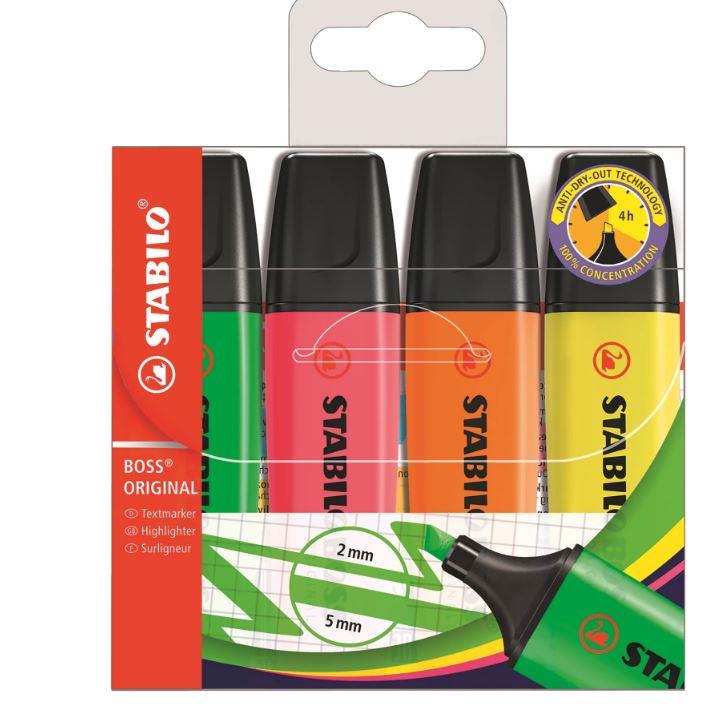 ROT. FLUORESCENT  4 UN. STABILO BOSS | 4006381215695