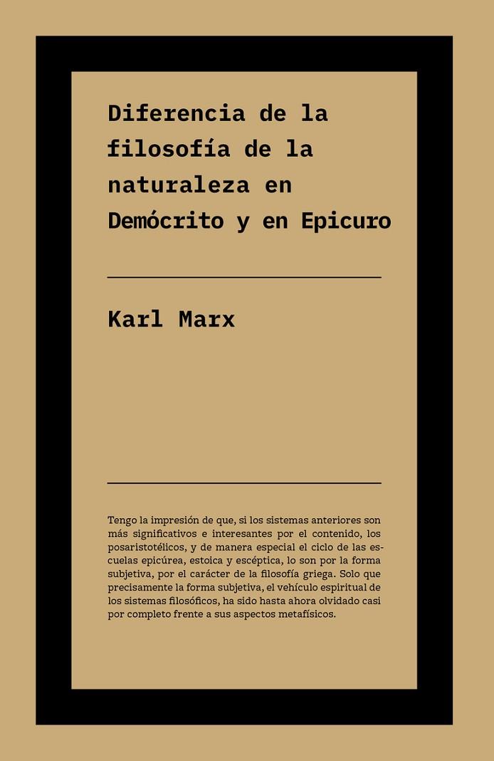 DIFERENCIA ENTRE LA FILOSOFÍA DE LA NATURALEZA EN DEMÓCRITO | 9791388115141 | MARX, KARL