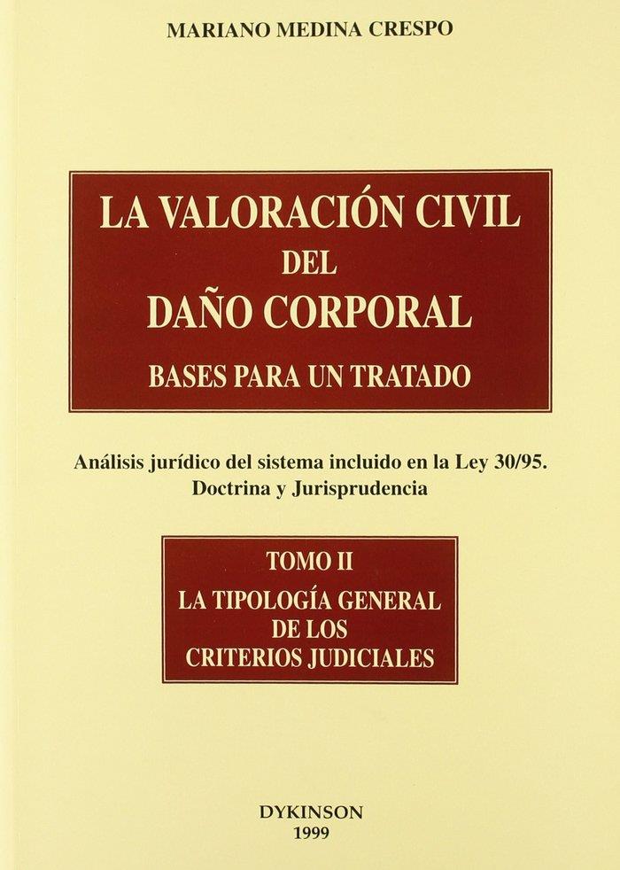 VALORACIÓN CIVIL DEL DAÑO CORPORAL, LA. BASES PARA UN TRATADO. (ANÁLISIS JURÍDICO DEL SISTEMA INCLUIDO EN LA LEY 30/95. DOCTRINA Y JURISPRUDENCIA). TO | 9788481554984 | MEDINA CRESPO, M.