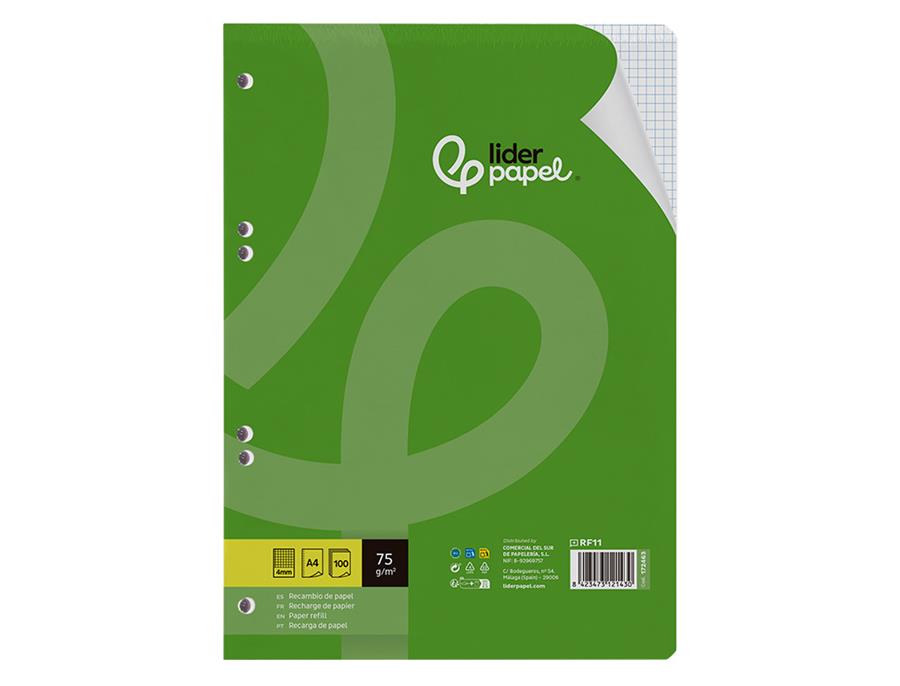 RECANVI 100 FULLS A4 16 TALADRES QUADRICULAT | 8423473121430