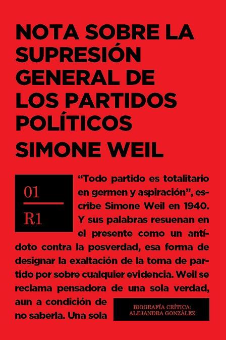 NOTA SOBRE LA SUPRESIÓN GENERAL DE LOS PARTIDOS POLÍTICOS | 9789874278364 | WEIL, SIMONE