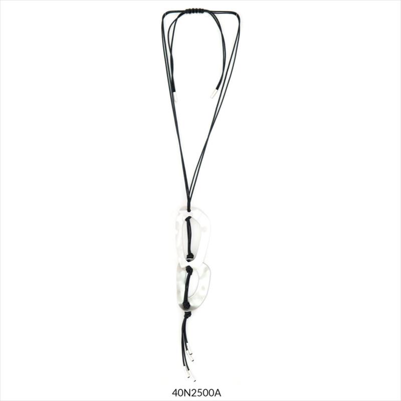 COLLAR LLARG CORDO NEGRE 2 AROS PLATA MATE | 0000999938951