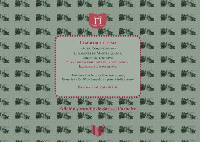 TEMBLOR DE LIMA Y OTROS POEMAS AL MARQUES DE MONTESCLAROS, VIRREY DEL PERÚ | 9788416922772 | DE OÑA, PEDRO