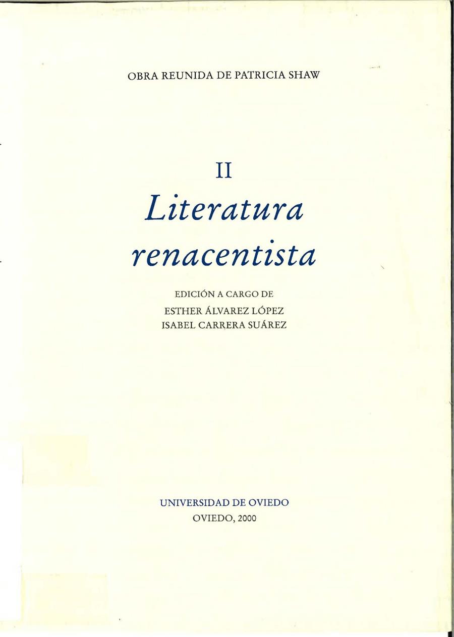 VOLUMEN II. LITERATURA RENACENTISTA | 9788483172056 | SHAW, PATRICIA