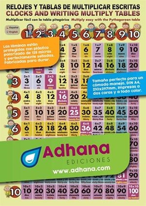 LÁMINA DIDÁCTICA RELOJES Y TABLAS DE MULTIPLICAR ESCRITAS | 8436005171025