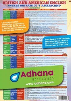 LÁMINA DIDÁCTICA INGLÉS BRITÁNICO Y AMERICANO- BRITISH AND AMERICAN ENGLISH | 8436005169183