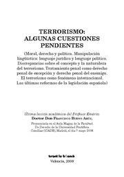 TERRORISMO : ALGUNAS CUESTIONES PENDIENTES ÚLTIMA LECCIÓN ACADÉMICA DEL PROFESOR EMÉRITO DOCTOR DON FRANCISCO BUENO ARÚS | 9788498765984 | BUENO ARÚS, FRANCISCO