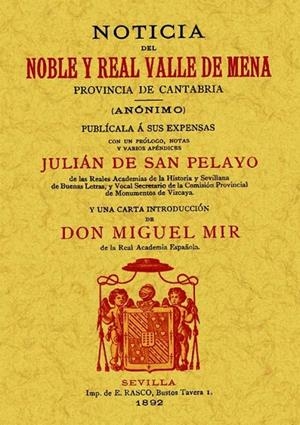 NOTICIA DEL NOBLE Y REAL VALLE DE MENA. PROVINCIA DE CANTABRIA | 9788490011591 | ANÓNIMO
