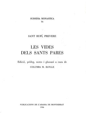 VIDES DELS SANTS PARES, LES | 9788472027633 | SANT RUFÍ PREVERE / BATLLE, COLUMBA M.