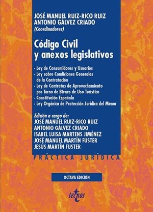 CÓDIGO CIVIL Y ANEXOS LEGISLATIVOS | 9788430980277 | RUIZ-RICO RUIZ, JOSÉ MANUEL / GÁLVEZ CRIADO, ANTONIO