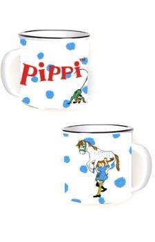 TAZA PIPPI CALZASLARGAS CON FONDO BLANCO Y LUNARES AZULES | 8437020229104