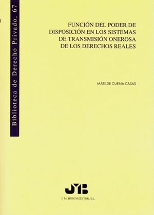 FUNCION DEL PODER DE DISPOSICION EN LOS SISTEMAS DE TRANSMISIÓN ONEROSA DE LOS DERECHOS REALES | 9788476983935 | CUENA CASAS, MATILDE