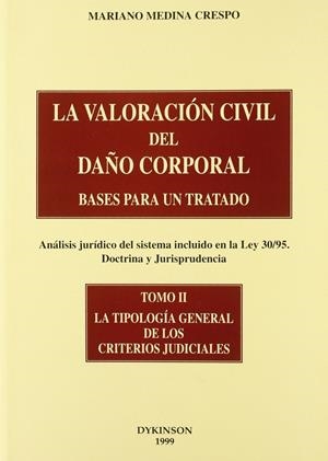 VALORACIÓN CIVIL DEL DAÑO CORPORAL, LA. BASES PARA UN TRATADO. (ANÁLISIS JURÍDICO DEL SISTEMA INCLUIDO EN LA LEY 30/95. DOCTRINA Y JURISPRUDENCIA). TO | 9788481554984 | MEDINA CRESPO, M.