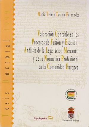 VALORACIÓN CONTABLE EN LOS PROCESOS DE FUSIÓN Y ESCISIÓN: ANÁLISIS DE LA LEGISLACIÓN MERCANTIL Y DE LA NORMATIVA PROFESIONAL EN LA COMUNIDAD EUROPEA. | 9788477199120 | TASCÓN FERNÁNDEZ, MARÍA TERESA