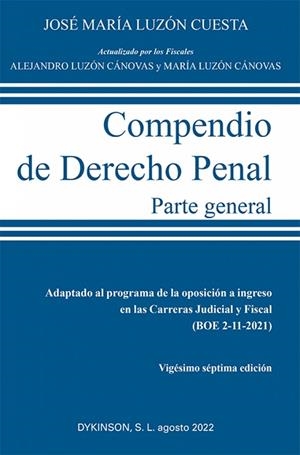 COMPENDIO DE DERECHO PENAL. PARTE GENERAL | 9788411225069 | LUZON CUESTA, JOSE MARIA