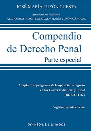 COMPENDIO DE DERECHO PENAL. PARTE ESPECIAL (ED. 2023) | 9788411703222 | LUZÓN CUESTA, JOSÉ MARÍA