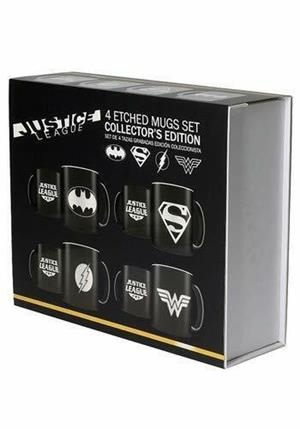 SET 4 TAZAS GRABADO LASER CERAMICA LOGOS JLA B/N | 8436546892755