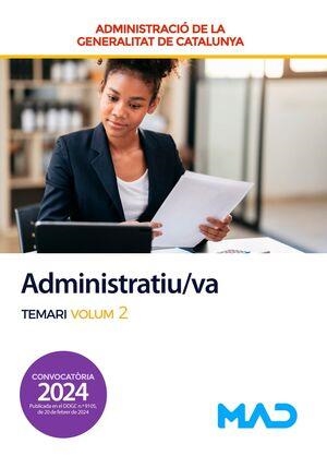 ADMINISTRATIU/VA DE LA GENERALITAT DE CATALUNYA. TEMARI VOLUM 2 | 9788414280812 | ROJO FRANCO, ENCARNA