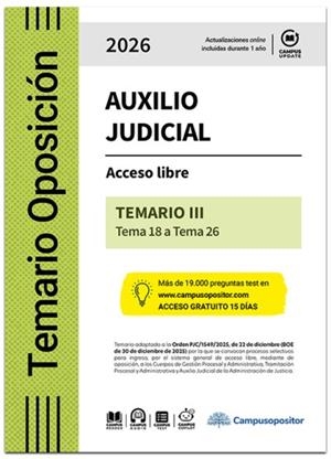 TEMARIO: CUERPO DE AUXILIO JUDICIAL DE LA ADMINISTRACIÓN DE JUSTICIA 2026. TOMO III | 9791388152030 | CAMPUS OPOSITOR, DEPARTAMENTO DE DOCUMENTACIÓN