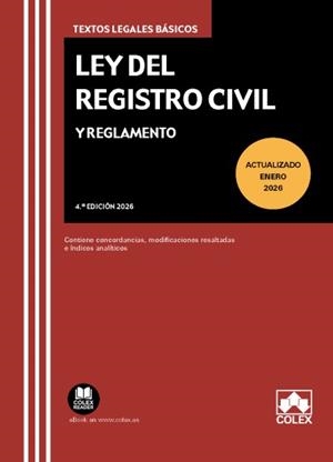 LEY DEL REGISTRO CIVIL Y REGLAMENTO (ED. ENERO 2026) | 9791370115623 | EDITORIAL COLEX, S.L.