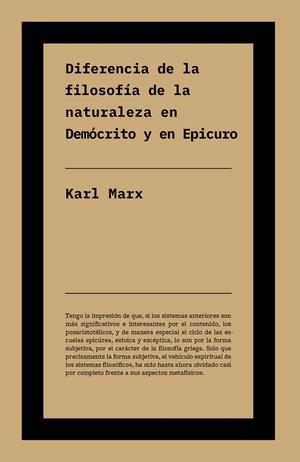 DIFERENCIA ENTRE LA FILOSOFÍA DE LA NATURALEZA EN DEMÓCRITO | 9791388115141 | MARX, KARL