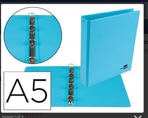 CARPETA A5 4 ANELLES 25 MM PVC BLAU CEL | 8435055007902