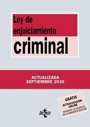 LEY DE ENJUICIAMIENTO CRIMINAL (ED. SEPTIEMBRE 2026) | 9788430994533 | EDITORIAL TECNOS